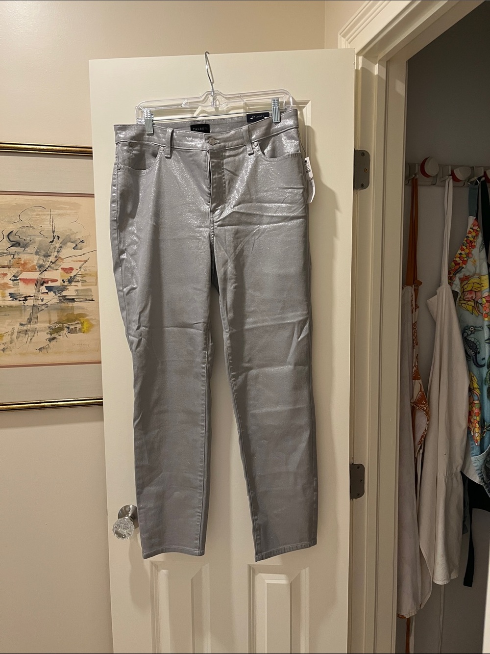 Metallic silver slim ankle Jean